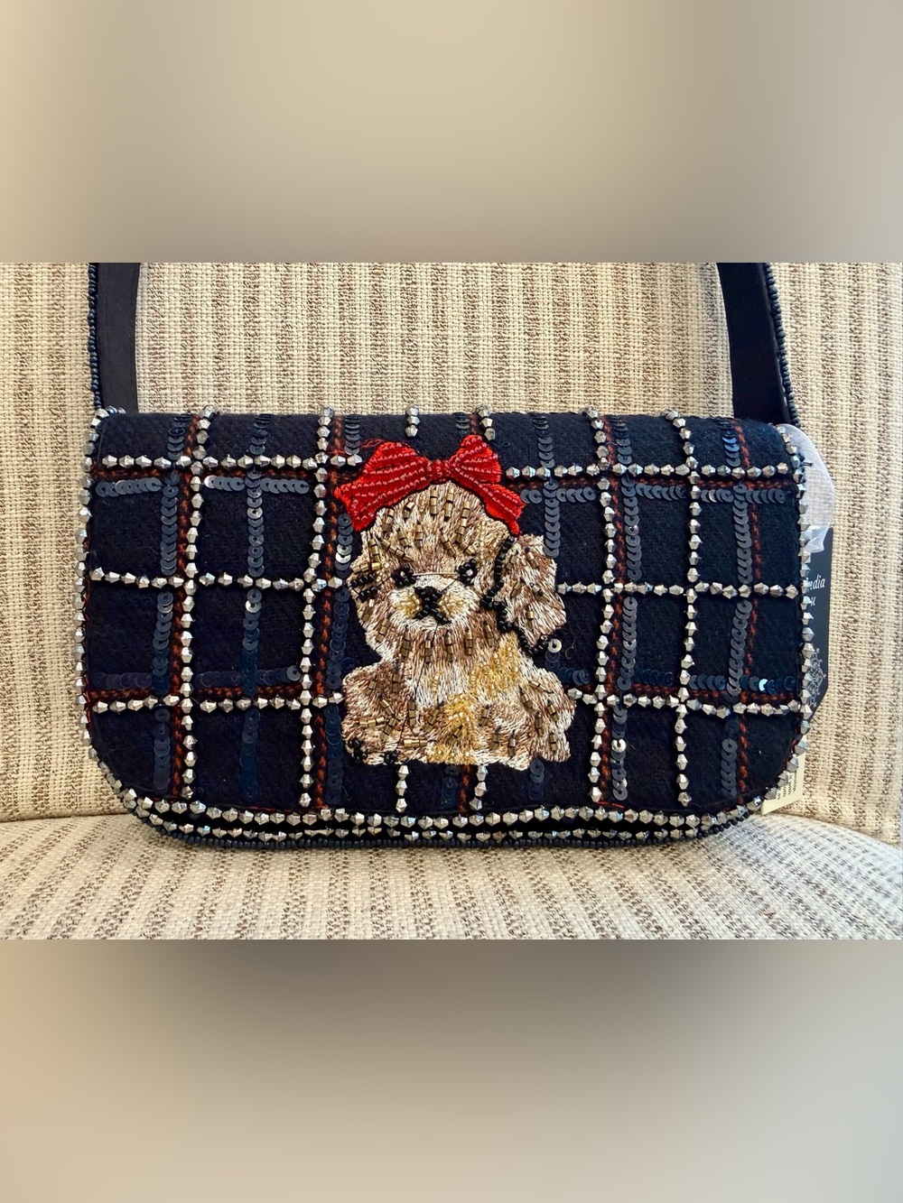 NWT Made in India puppy with red bow beaded bag 🐶